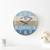 Beach house family sign rustic wood ラージ壁時計 (ホーム)