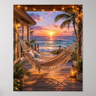Beach House Hammock Ocean Aesthetic Poster The 2nd ポスター