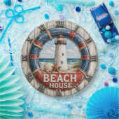 Beach House Lighthouse Rustic Nautical Coastal ペーパープレート (パーティー)