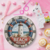 Beach House Lighthouse Rustic Nautical Coastal ペーパープレート (パーティー)