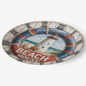 Beach House Lighthouse Rustic Nautical Coastal ペーパープレート (アングル)