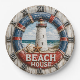 Beach House Lighthouse Rustic Nautical Coastal ペーパープレート