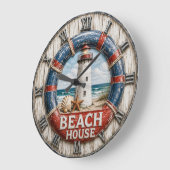 Beach House Lighthouse Rustic Nautical Coastal ラージ壁時計 (傾斜)