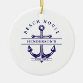 Beach House Nautical Anchor Blue セラミックオーナメント (正面)