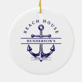 Beach House Nautical Anchor Blue セラミックオーナメント (裏面)
