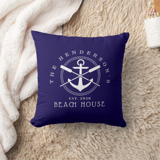 Beach House Nautical Anchor Blue décor Vacation クッション (ブランケット)