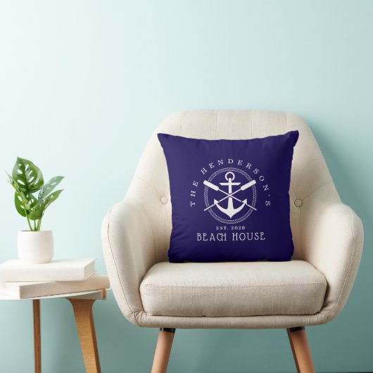 Beach House  Nautical Anchor Blue décor Vacation クッション (椅子)