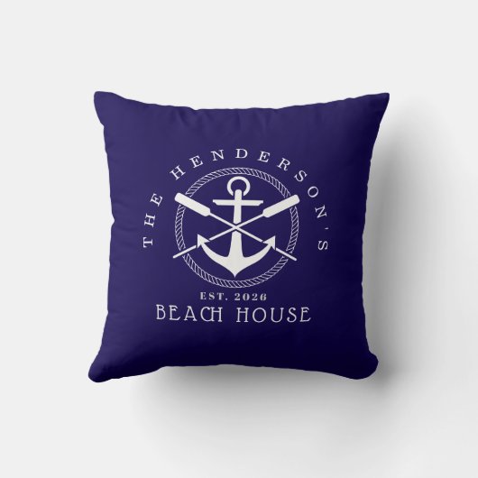 Beach House  Nautical Anchor Blue décor Vacation クッション (裏面)