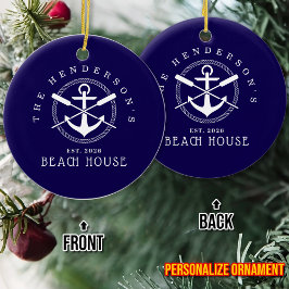 Beach House  Nautical Anchor Blue décor Vacation セラミックオーナメント