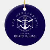 Beach House  Nautical Anchor Blue décor Vacation セラミックオーナメント (裏面)