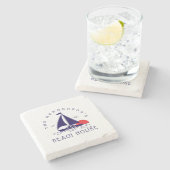 Beach House Nautical boat Sunset navy blue ストーンコースター (横)