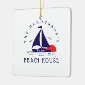 Beach House Nautical boat Sunset navy blue セラミックオーナメント (左)