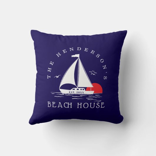 Beach House  Nautical boat Sunset Vacation クッション (裏面)