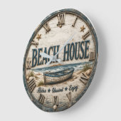 Beach House Nautical Family Coastal Beach Decor ラージ壁時計 (傾斜)
