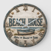 Beach House Nautical Family Coastal Beach Decor ラージ壁時計 (正面)