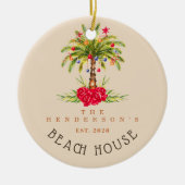 Beach House Palm tree Christmas decor Vacation セラミックオーナメント (正面)