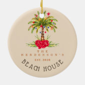 Beach House Palm tree Christmas decor Vacation セラミックオーナメント (裏面)