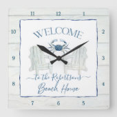Beach House Watercolor Adirondack Chair Crab Name  スクエア壁時計 (正面)