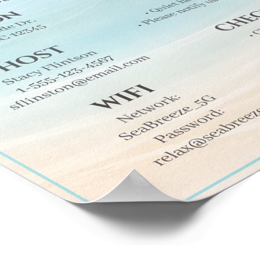 Beach House Welcome Sign with House Rules & WiFi ポスター (角)