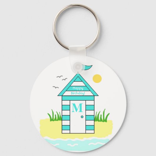 Beach Hut Light Blue Key Ring キーホルダー (正面)