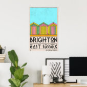 Beach Hut Wall Art Brighton Seaside Row - Mid ポスター (ホームオフィス)