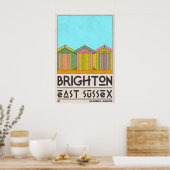 Beach Hut Wall Art Brighton Seaside Row - Mid ポスター (キッチン)