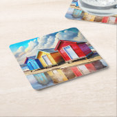 Beach Huts スクエアペーパーコースター (アングル)