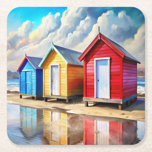 Beach Huts スクエアペーパーコースター (正面)