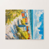 Beach Huts by the Sea in Holland Painting ジグソーパズル (横)