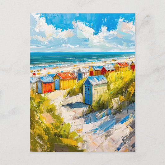 Beach Huts by the Sea in Holland Painting ポストカード (正面)