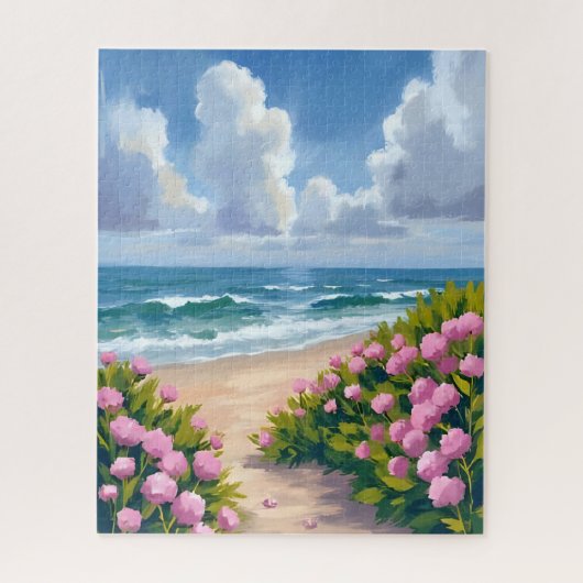 Beach in Bloom | Pink Hydrangea Oceanside Coastal ジグソーパズル (縦)