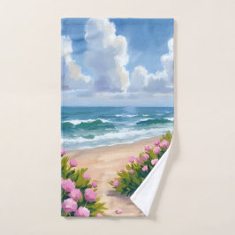 Beach in Bloom | Pink Hydrangea Oceanside Coastal ハンドタオル