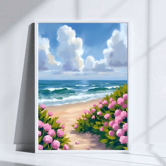 Beach in Bloom | Pink Hydrangea Oceanside Coastal ポスター