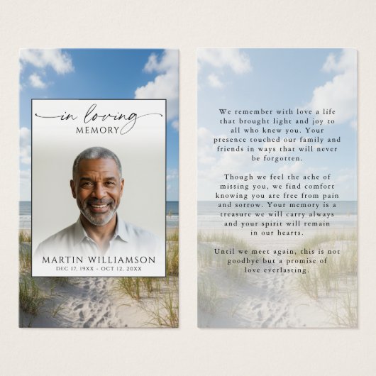 Beach In Loving Memory Photo Sympathy Prayer Card (正面&裏面)