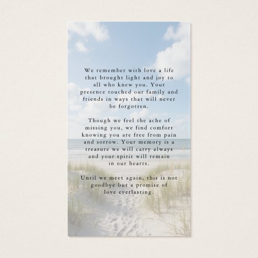 Beach In Loving Memory Photo Sympathy Prayer Card (裏面)
