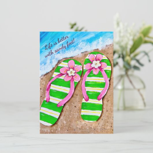 Beach Life Flip Flops Flat Note Cards ノートカード (スタンド正面)