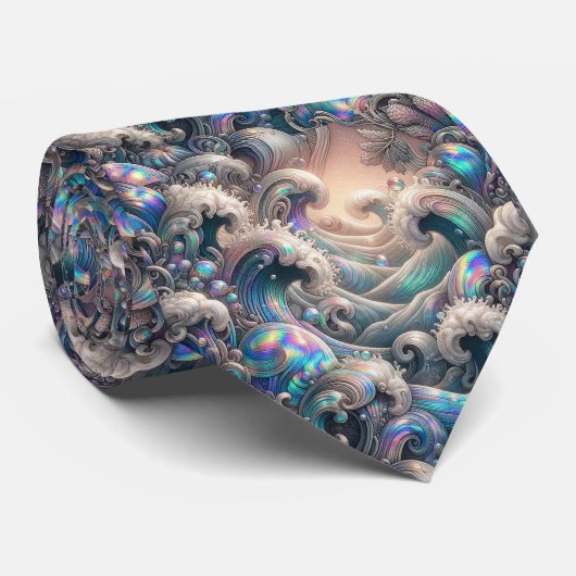 Beach Lovers Tie | Holographic Ocean Coral Pattern ネクタイ (ロール)