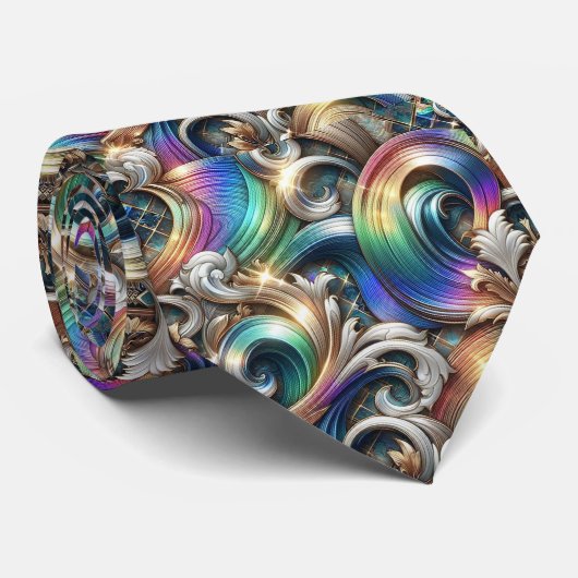 Beach Lovers Tie | Holographic Ocean Waves Pattern ネクタイ (ロール)
