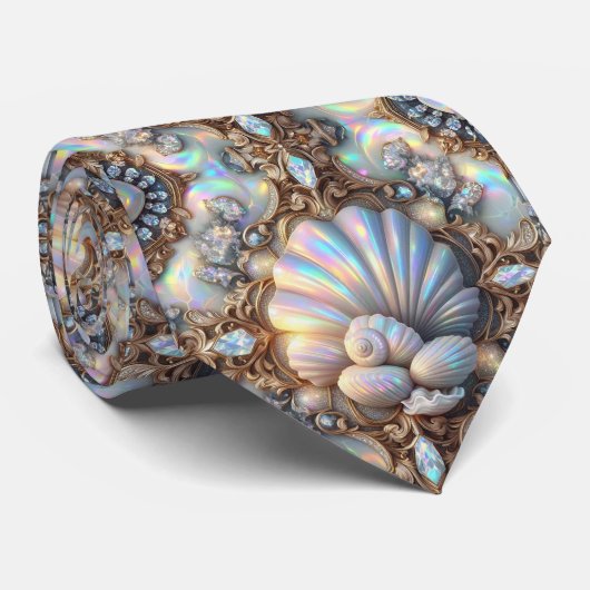 Beach Lovers Tie | Opal Diamond Seashell Pattern ネクタイ (ロール)