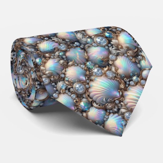 Beach Lovers Tie | Opal Diamond Seashell Pattern ネクタイ (ロール)