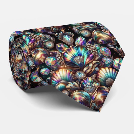 Beach Lovers Tie | Opal Diamond Seashell Pattern ネクタイ (ロール)