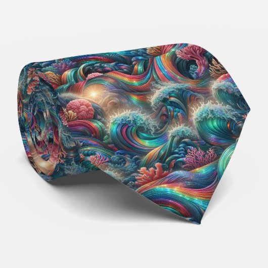Beach Lovers Tie | Rainbow Ocean Coral Pattern ネクタイ (ロール)