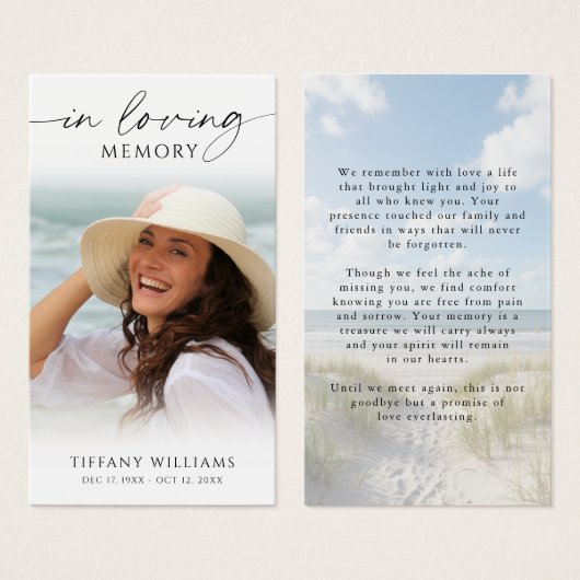 Beach Memorial In Loving Memory Photo Prayer Card (正面&裏面)