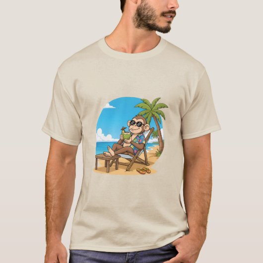 Beach Monkey Coconut Funny Cartoon Mens Summer Tシャツ (正面)
