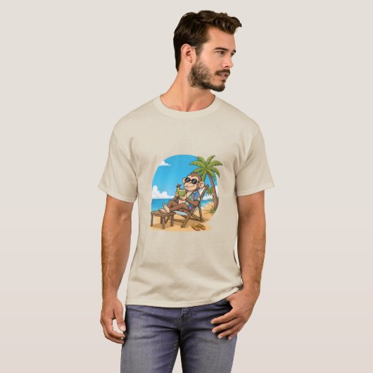 Beach Monkey Coconut Funny Cartoon Mens Summer Tシャツ (正面フル)