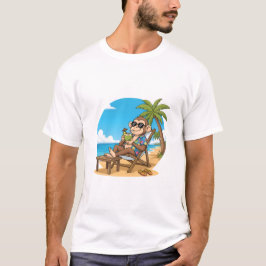 Beach Monkey Coconut Funny Cartoon Mens Summer Tシャツ