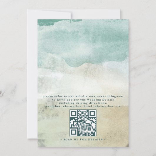 Beach Ocean Destination Elegant QR Code Wedding 招待状 (裏面)
