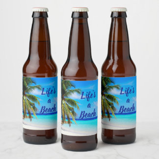 Beach ocean Palm tree Life is a beach Can Cooler ビールラベル