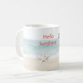 Beach Ocean Starfish Pink Flamingo Hello Sunshine コーヒーマグカップ (正面左)