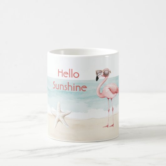 Beach Ocean Starfish Pink Flamingo Hello Sunshine コーヒーマグカップ (中央)